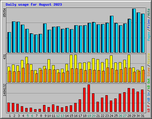 Daily usage for August 2023